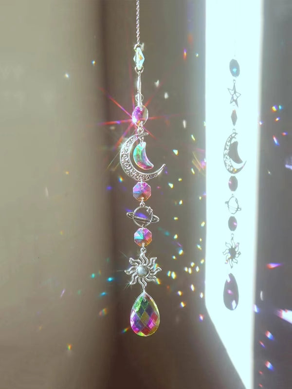 1pc Moon & Star Design Wall Hanging, Modern Crystal Decor Hanging Decoration For Home Decoration,Home Decor ,Room Decor,Wall Decor Gifts Birthday Graduation