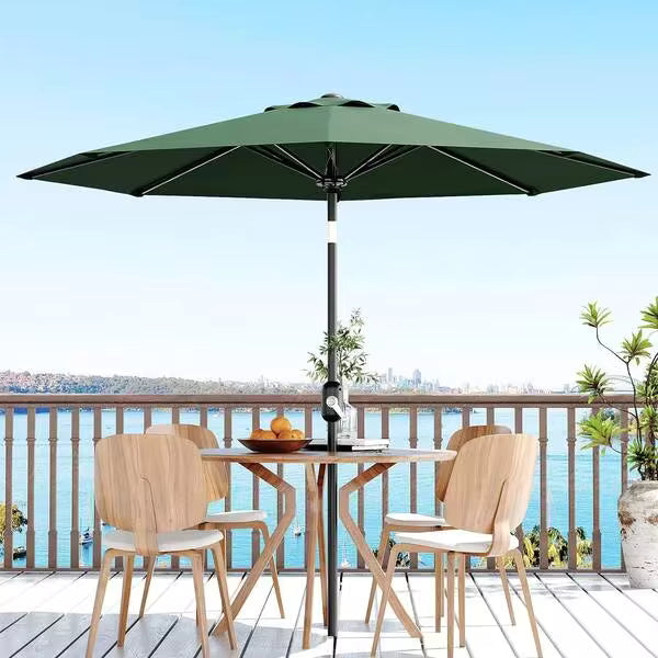 7.5ft/9ft/10ft Patio Umbrella With Crank Lift & Push Button Tilt, Table Umbrella Outdoor Patio 8 Sturdy Ribs For Yard, Deck, Pool, 7 Colors For Choices, Dark Green